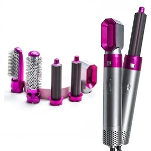 Perie de par electrica, 5 in 1, multifunctionala, 5 capete coafare, ondulare, indreptare, uscare par, 3 trepte viteza, temperatura reglabila, 1000W, gri-roz - Img 2