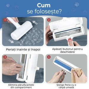 Perie pentru curatare parului animalelor de companie, caine, pisica, reutilizabila, pentru orice suprafata, 19 cm - Albastru - Img 3