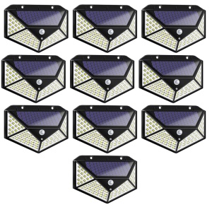 Set 10 lampi cu incarcare solara Tiessa, senzor miscare, 3 trepte de iluminare, 100 LED