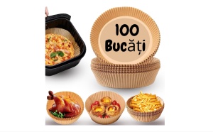 Set 100 bucati hartie de copt pentru air fryer, friteuza, Unica folosinta, 16x16x4.5 cm, Maro, Rotund, K KATHODE - Img 3