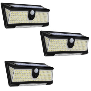 Set 3 lampi cu incarcare solara, K KATHODE, CL-S190, 190 x LED SMD, 18 leduri rosii/albastre, 4 moduri de functionare, senzor de miscare/amurg/stare de veghe, Negre