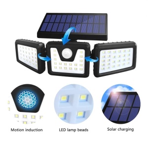 Set 3 x lampa tripla cu incarcare solara, rotatie 360°, cu senzori de amurg, miscare si lumina, 3 trepte de iluminare, 74 x LED K KATHODE - Img 3
