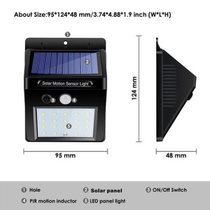 Set 4 lampi solare de perete cu senzor de miscare si lumina, 20 LED-uri, Negru - Img 3