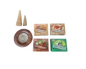 Set 40 de conuri parfumate Coco Cinnamon, Clove Cinnamon, Coconut, Cinnamon-Apple, suport din lemn, 2 conuri piramidale Palo Santo si Santal K KATHODE - Img 3