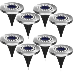 Set 8 lampi solare tip spot pentru gradina, 20 x LED, buton ON/OFF, senzor de lumina, alb rece 18-19 K KATHODE