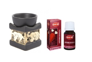 Set aromaterapie suport ceramica elefant + ulei parfumat HEM Afrodisiac 10ml