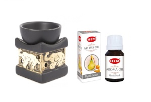 Set aromaterapie suport ceramica elefant + ulei parfumat HEM Musk 10ml