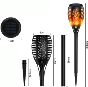 Set doua lampi solare cu flacara, YWX®, IP65, 33 LED-uri, Cu senzor de lumina, Pornire/oprire automata, Pentru exterior, curte, terasa si gradina, Negru - Img 6