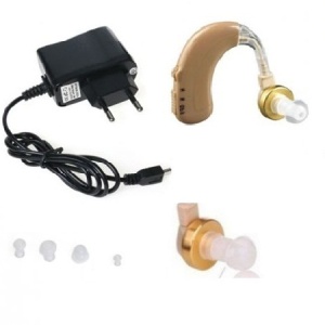 Aparat auditiv reincarcabil, cu acumulator incorporat, de mica dimensiune culoarea pielii, volum maxim de iesire 120db, kit complet