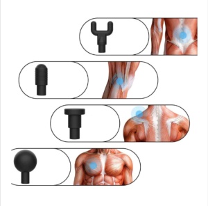Aparat de masaj Gun cu 4 capete pentru dureri musculare si reumatism Viteze 6 trepte, Gri - Img 3