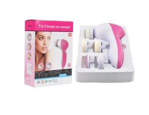 Aparat electric pentru exfoliere si masaj facial, 5 perii incluse si functie de reglare a vitezei, 13x7cm, Roz, viMAG ® - Img 2