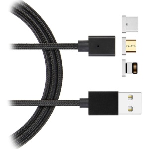 Cablu de date / Incarcare Magnetic, 3in1 - microUSB, Apple, USB Tip C, Negru - Img 4