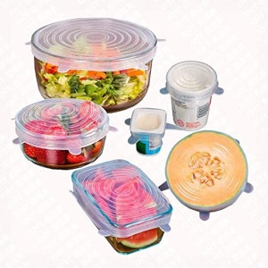 Capace reutilizabile flexibile silicon, MAKS, set 6 bucati, extensibile, dimensiuni diferite, inlocuitor folie alimentara, capac silicon pentru vase / recipiente, elastice, transparent - Img 4