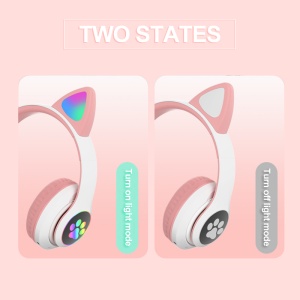 Casti wireless pliabile, Urechi de pisica, Bluetooth 5.0, Handsfree, HiFi, Bass Stereo, LED, TF, Alb/Roz - Img 3