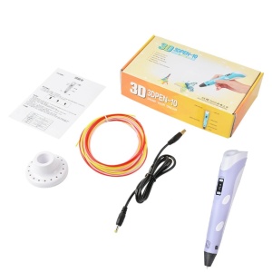 Creion 3D cu Display LCD, Filament PLA 1.75 mm, Rezerve filament incluse, 50 metri PLA, Alb/Mov