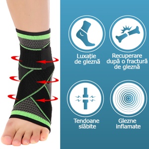 Glezniera elastica Jetitude™, orteza de protectie pentru glezna cu benzi de fixare elastice 1 bucata negru cu verde Marime XL - Img 4