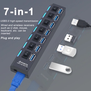 Hub USB 3.0 cu 7 porturi, butoane ON/OFF individuale, led indicator K KATHODE - Img 2