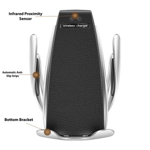 Incarcator wireless auto automat, Loowoko™ S5, de masina, cu prindere in grila de ventilatie, senzor de apropiere, 10W Fast Charge, compatibil universal standard Qi, Samsung, Apple, Huawei, Sony, Nokia, Xiaomi, Lenovo, Oppo, Negru - Img 2