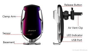 Incarcator Wireless Auto universal, cu Senzor inteligent, suport SMART Fast Charger 10W, clema prindere ventilatie - Img 5