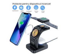 Incarcator Wireless Statie Incarcare 5 In 1 Qi Fast Charger 15W Negru, Universal - Img 2