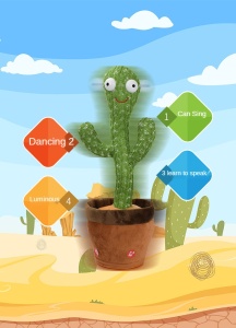 Jucarie cactus pentru copii, imita, canta, danseaza, 32 cm, palarie rosie K KATHODE - Img 2