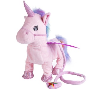 Jucarie din plus, unicorn mergator, canta si merge, roz K KATHODE