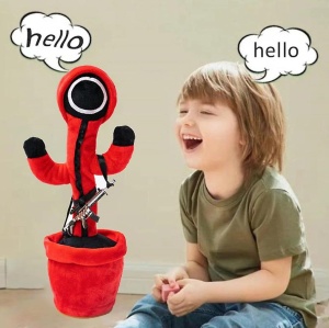 Jucarie Squid Game, Vorbitoare si Dansatoare, Soldatul Cerc, 32 cm, Rosu/Negru, incarcare USB - Img 3