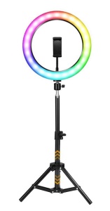 Lampa circulara profesionala RGB LED Ring Light, diametru 32cm, conectare USB, 3 moduri de lumina alba, 9 trepte de lumina, 15 culori RGB, suport telefon, telecomanda, trepied 210cm, K KATHODE - Img 2