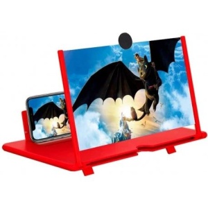 Lupa pliabila pentru telefon cu efect 5d si zoom 4x marire, diagonala de 10 inch, suport telefon universal, Rosu