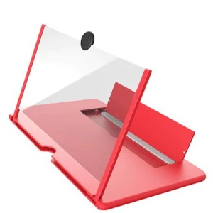 Lupa pliabila pentru telefon cu efect 5d si zoom 4x marire, diagonala de 10 inch, suport telefon universal, Rosu - Img 4