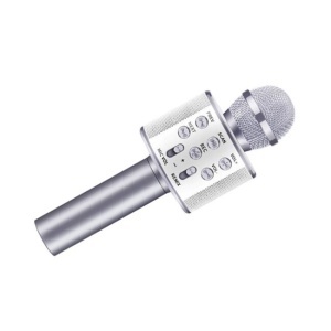 Microfon karaoke EDAR profesional cu boxa inclusa, SD Card, USB, AUX, Argintiu - Img 4