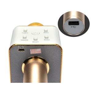 Microfon Karaoke Wireless Q7 cu Bluetooth cu Boxa inclusa, Gold, Kathode - Img 3