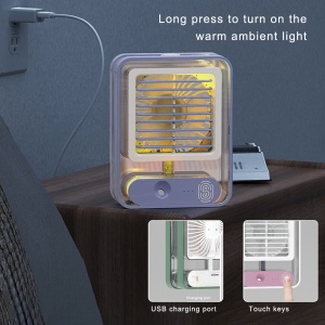 Mini ventilator portabil cu umidificator, 3 trepte de viteza, touch control, iluminare LED, incarcare cablu USB K KATHODE - Img 2
