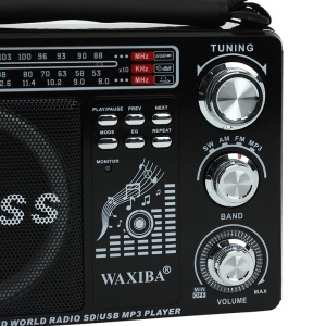 Radio portabil MP3, USB, SD, 3 frecvente AM/FM/SW, acumulator, Waxiba - Img 7