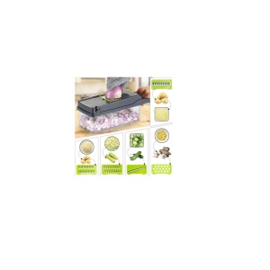 Razatoare Multifunctionala 14 in 1, Veggie Slicer, accesorii interschimbabile, maruntitor, taietor, curatator si separator de ou, material ABS, Gri-Verde - Img 5