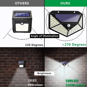Set 2 aplice solare de perete LED100, 2200mAh, Pentru exterior, Din polisilicon, Fara fir, Cu energie solara IP65, Impermeabile, Cu senzor de miscare, Iluminare la 270 grade, Negru - Img 10