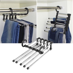 Set 2 umerase pliabile Tiessa pentru 10 perechi de pantaloni, 48 x 15 cm, negru - Img 3