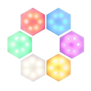 Set 3 lampi RGB modulare de perete, LED, joc de lumini, telecomanda, touch control, forma hexagon K KATHODE - Img 10