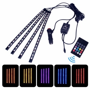 Set 4 benzi RGB auto pentru lumina ambientala, multiple culori, telecomanda
