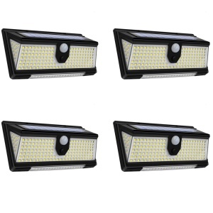 Set 4 lampi cu incarcare solara, K KATHODE, CL-S190, 190 x LED SMD, 18 leduri rosii/albastre, 4 moduri de functionare, senzor de miscare/amurg/stare de veghe, Negre
