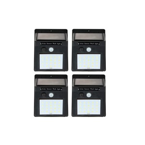 Set 4 lampi solare de perete cu senzor de miscare si lumina, 20 LED-uri, Negru