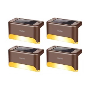 Set 4 lampi solare pentru trepte, iluminare LED, Rezistent la apa IP65, 5W, 8x4.5x4.2 cm, VIELLAN, Maro
