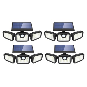 Set 4 Lampi Solare Triple cu Panou Solar Incorporat 74 LED SMD, Reglabila 360°, Iluminare 270°, cu Senzori de Amurg, Miscare si Lumina, Rezistenta la Apa IP65, 3 Moduri Functionare, Negru