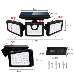 Set 5 lampi solare triple Tiessa, pentru exterior, cu senzor de miscare, rezistente la apa, 74 LED-uri, 2400 mAh, negru - Img 5
