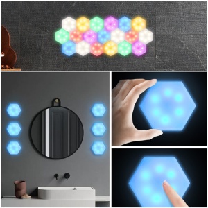 Set 6 lampi RGB modulare de perete, LED, joc de lumini, telecomanda, touch control, forma hexagon K KATHODE - Img 9