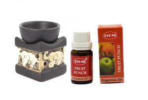 Set aromaterapie suport ceramica elefant + ulei parfumat HEM Fruit Punch 10ml