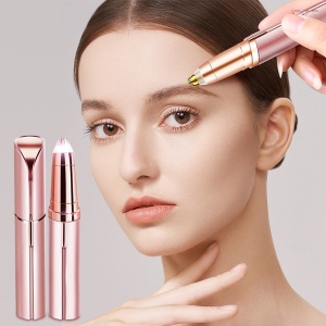 Set epilator facial si trimmer pentru sprancene, SIHOiSi, Lumina LED, Lame metalice, Rose Gold - Img 4
