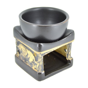 Suport ceramic pentru aromaterapie Templu Elefanti negru, vas aroma ulei parfumat, e-palosanto
