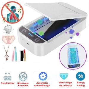Aparat de dezinfectare si sterilizare cu lumina UVC si aromaterapie cu incarcare USB si portabil, pentru telefoane, chei si alte obiecte mici - Img 8