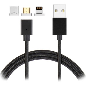Cablu de date / Incarcare Magnetic, 3in1 - microUSB, Apple, USB Tip C, Negru - Img 5